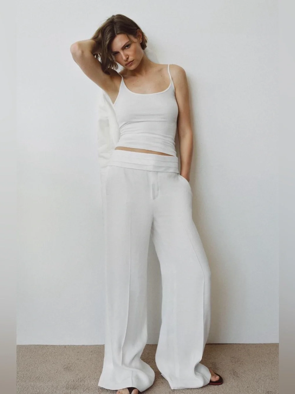 NWT. Zara ZW Collection White Linen Blend Mid-Rise Culottes. Size M, L.